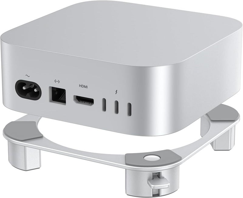Omoton حامل ألومنيوم لجهاز Mac mini M4 وM4 Pro، حامل سطح مكتب للتبريد، وصول مريح إلى زر الطاقة، تصميم متين وقوي، فضي - Image 1